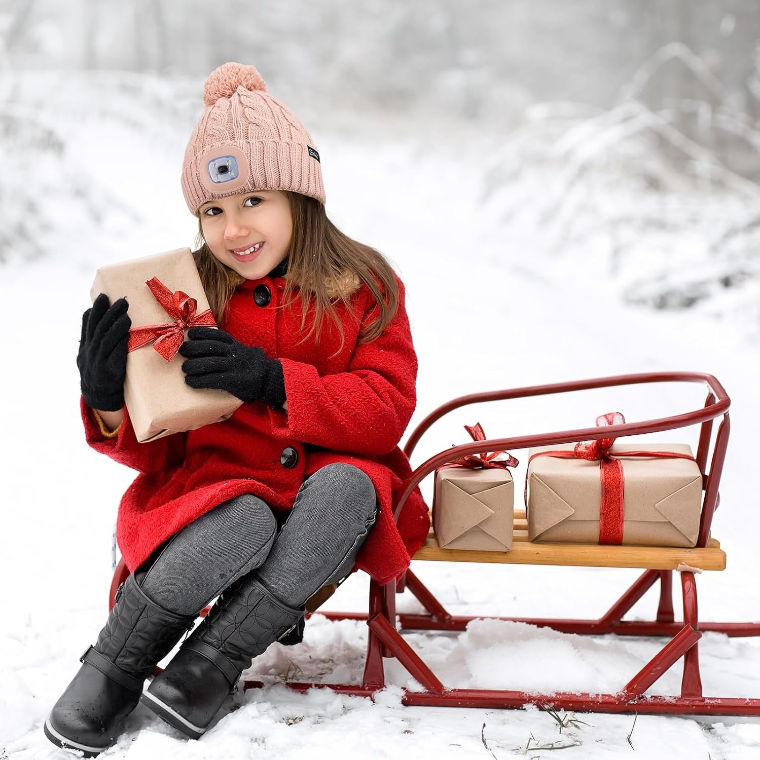 image:imageEtsfmoa Hat with Light for KidsWinter Knitted BeanieGifts for Boys GirlsConfetti White