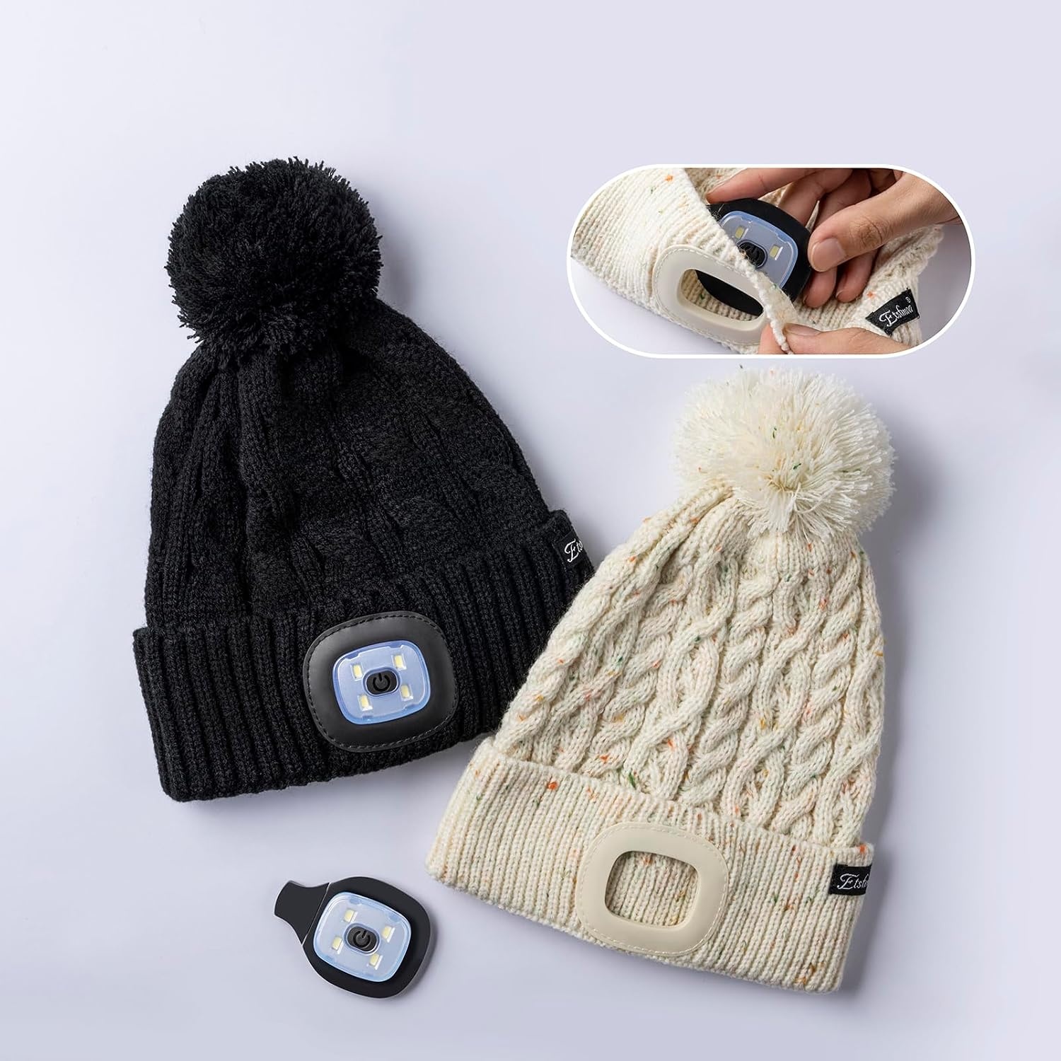 image:imageEtsfmoa Hat with Light for KidsWinter Knitted BeanieGifts for Boys GirlsGrey