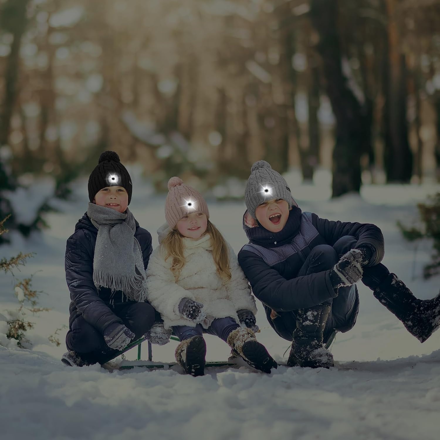 image:imageEtsfmoa Hat with Light for KidsWinter Knitted BeanieGifts for Boys GirlsGrey