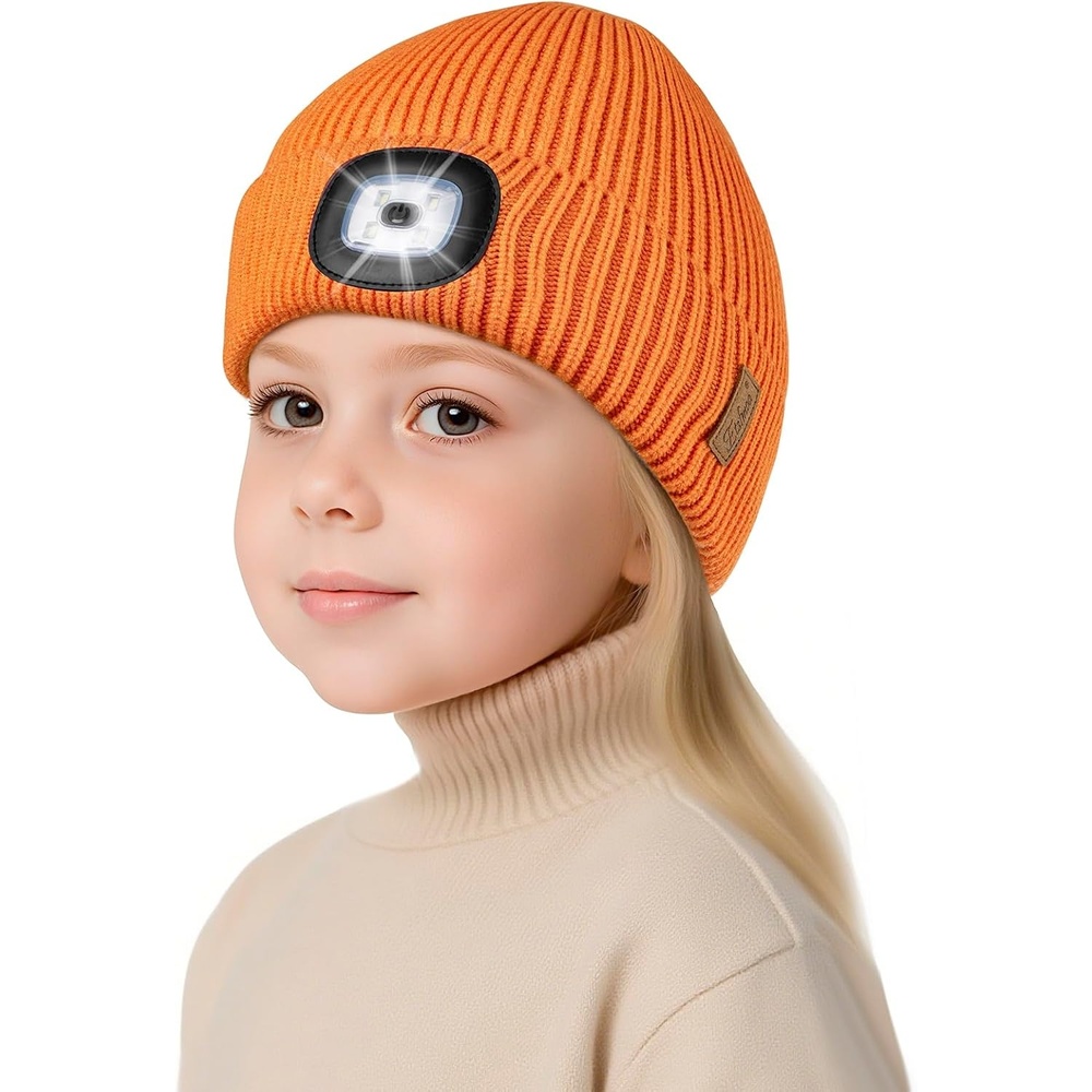 image:imageEtsfmoa Hat with Light for KidsFleece Lined Knit Beanie for Boys and GirlsOrange