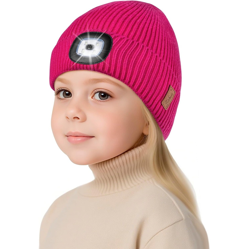 image:imageEtsfmoa Hat with Light for KidsFleece Lined Knit Beanie for Boys and GirlsRose Red