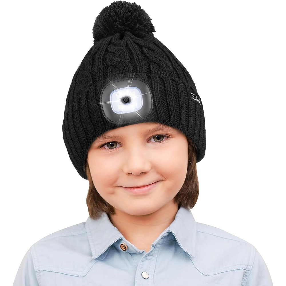image:imageEtsfmoa Hat with Light for KidsWinter Knitted BeanieGifts for Boys GirlsBlack