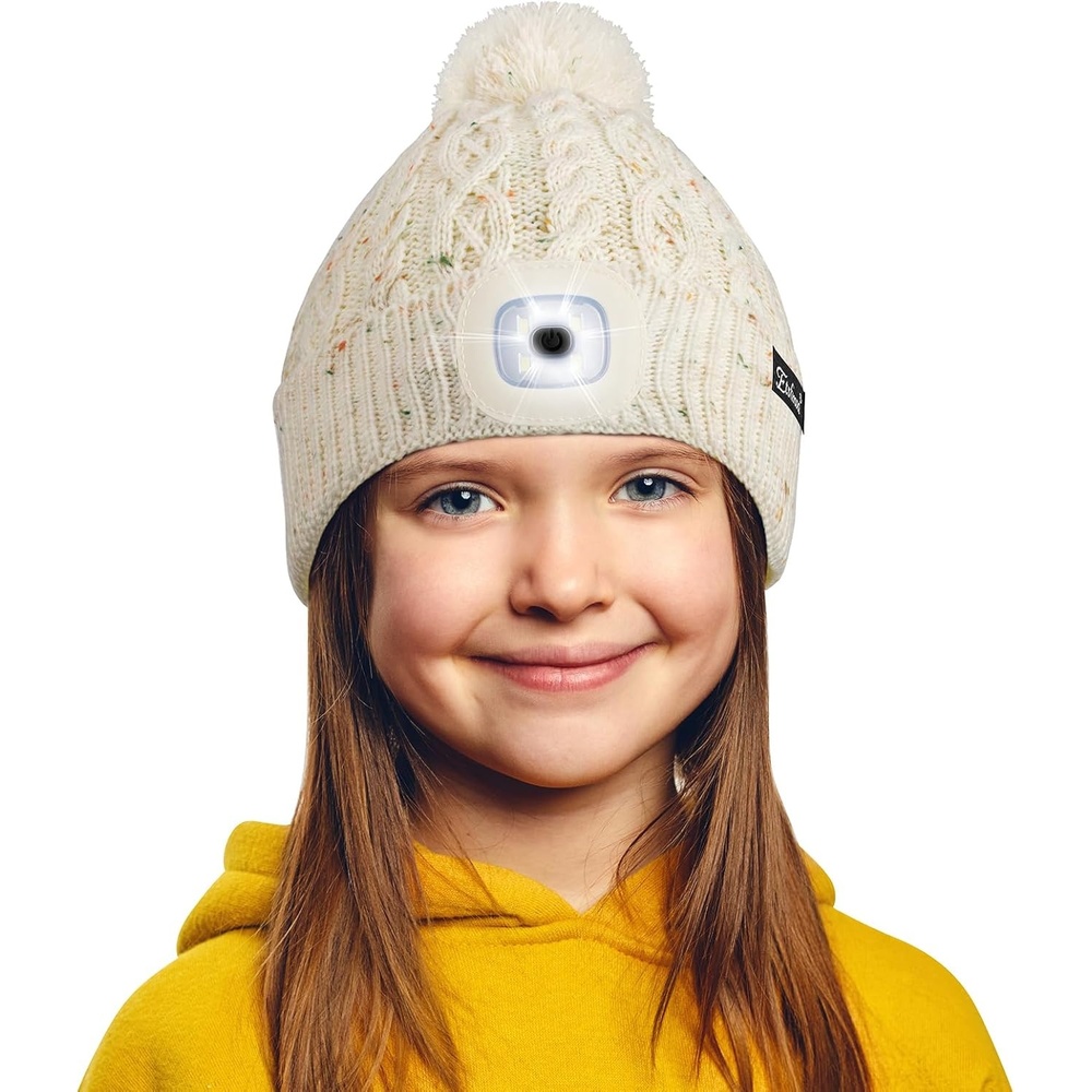image:imageEtsfmoa Hat with Light for KidsWinter Knitted BeanieGifts for Boys GirlsConfetti White