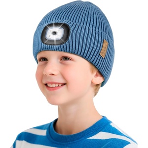 Etsfmoa Hat with Light for Kids,Fleece Lined Knit Beanie for Boys and Girls(Blue)