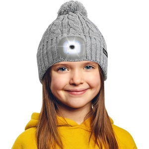 Etsfmoa Hat with Light for Kids,Winter Knitted Beanie,Gifts for Boys Girls(Grey)